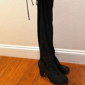 Cheri Thigh High Suede Black Heeled Boots